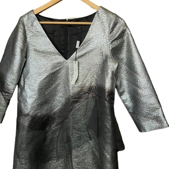 NWT Marc Jacobs Silver Metallic V-Neck Mini Dress Women Sz 6 - Picture 3 of 11